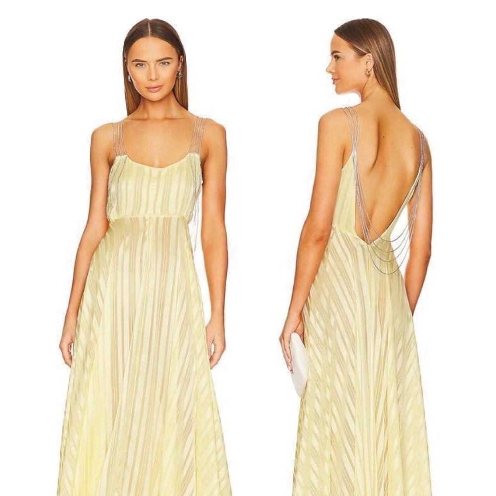 LoveShackFancy Pale Yellow Maxi Dress with Chain-Strap Back